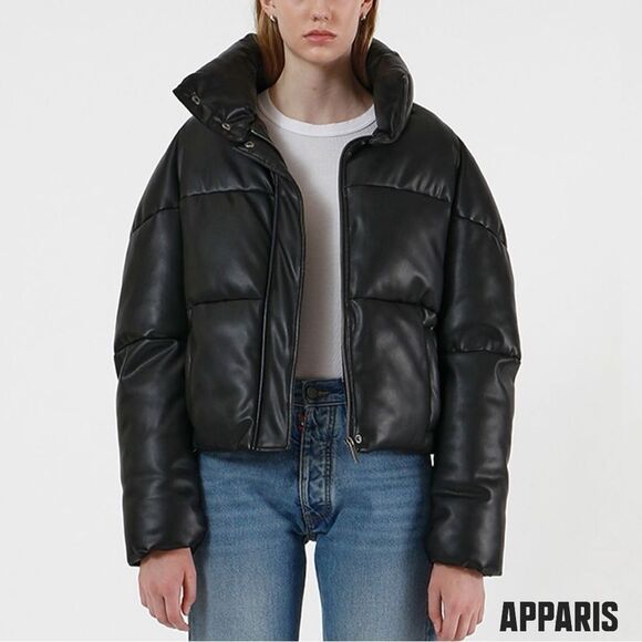 APPARIS **NWT** Jemma Vegan Leather Puffer Jacket in Black Noir - Picture 9 of 13